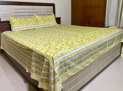 Beautiful Hand Block Printed Double Bedsheet with Two Pillow Covers