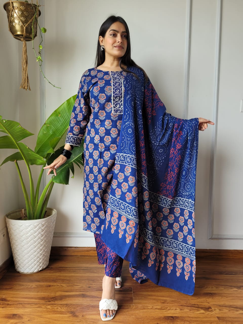 Hand Block Cotton Suits With Cotton Dupatta