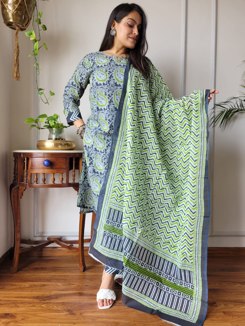 Hand Block Cotton Suits With Cotton Dupatta