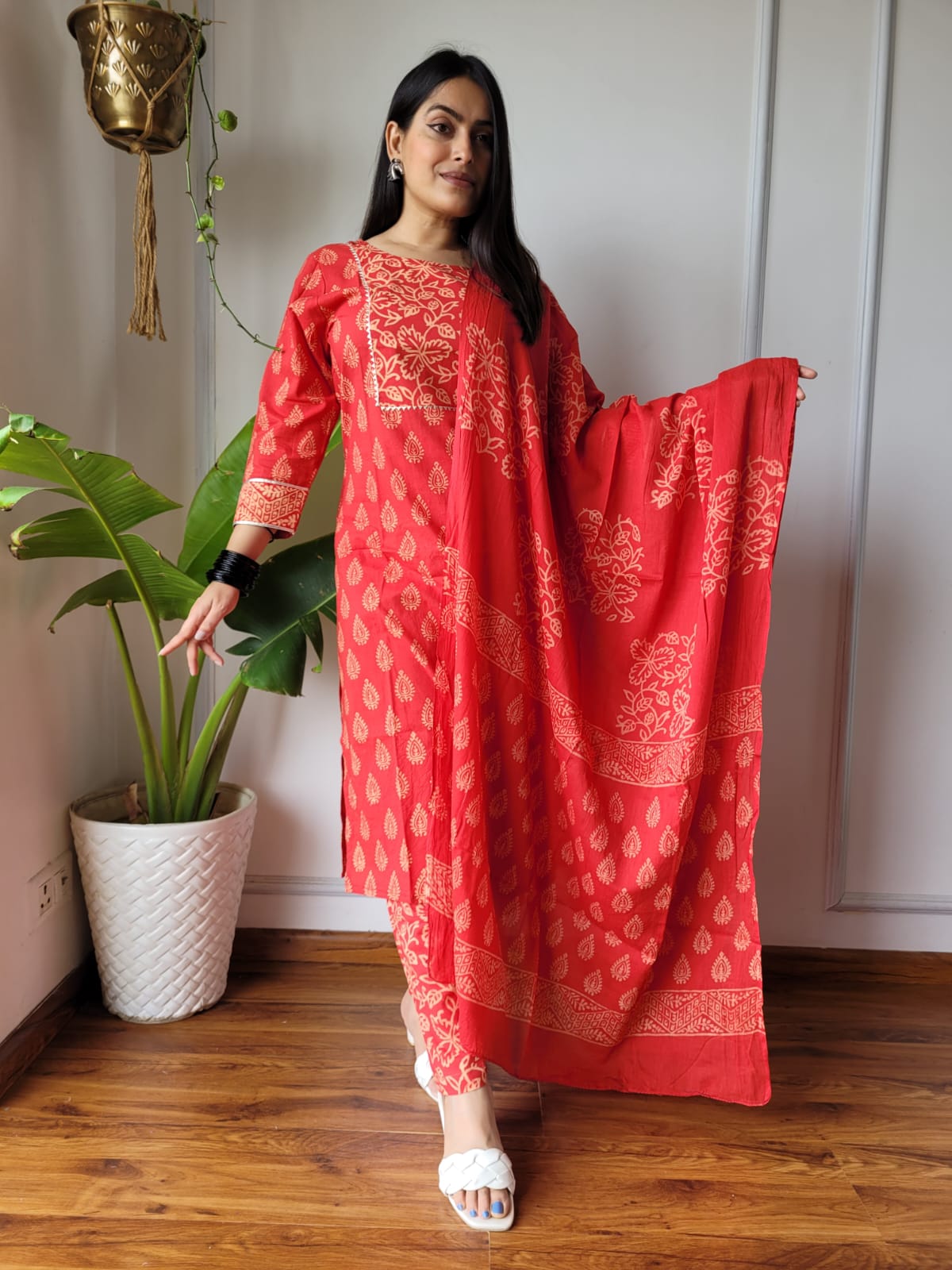 Hand Block Cotton Suits With Cotton Dupatta