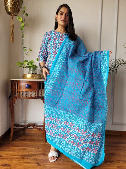 Hand Block Cotton Suits With Cotton Dupatta