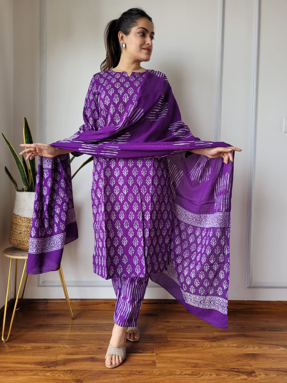 Hand Block Cotton Suits With Cotton Dupatta