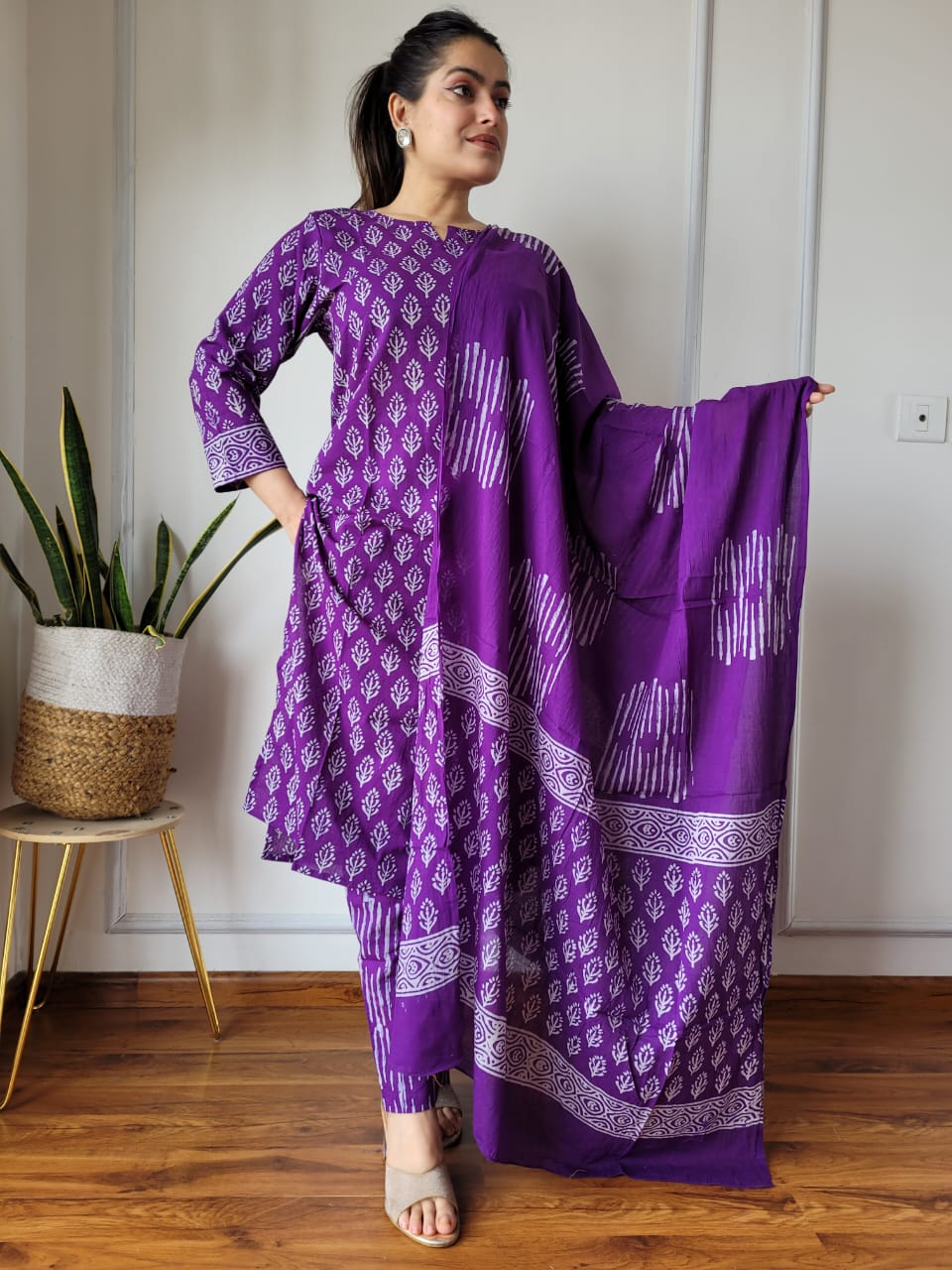 Hand Block Cotton Suits With Cotton Dupatta