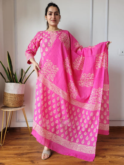 Hand Block Cotton Suits With Cotton Dupatta