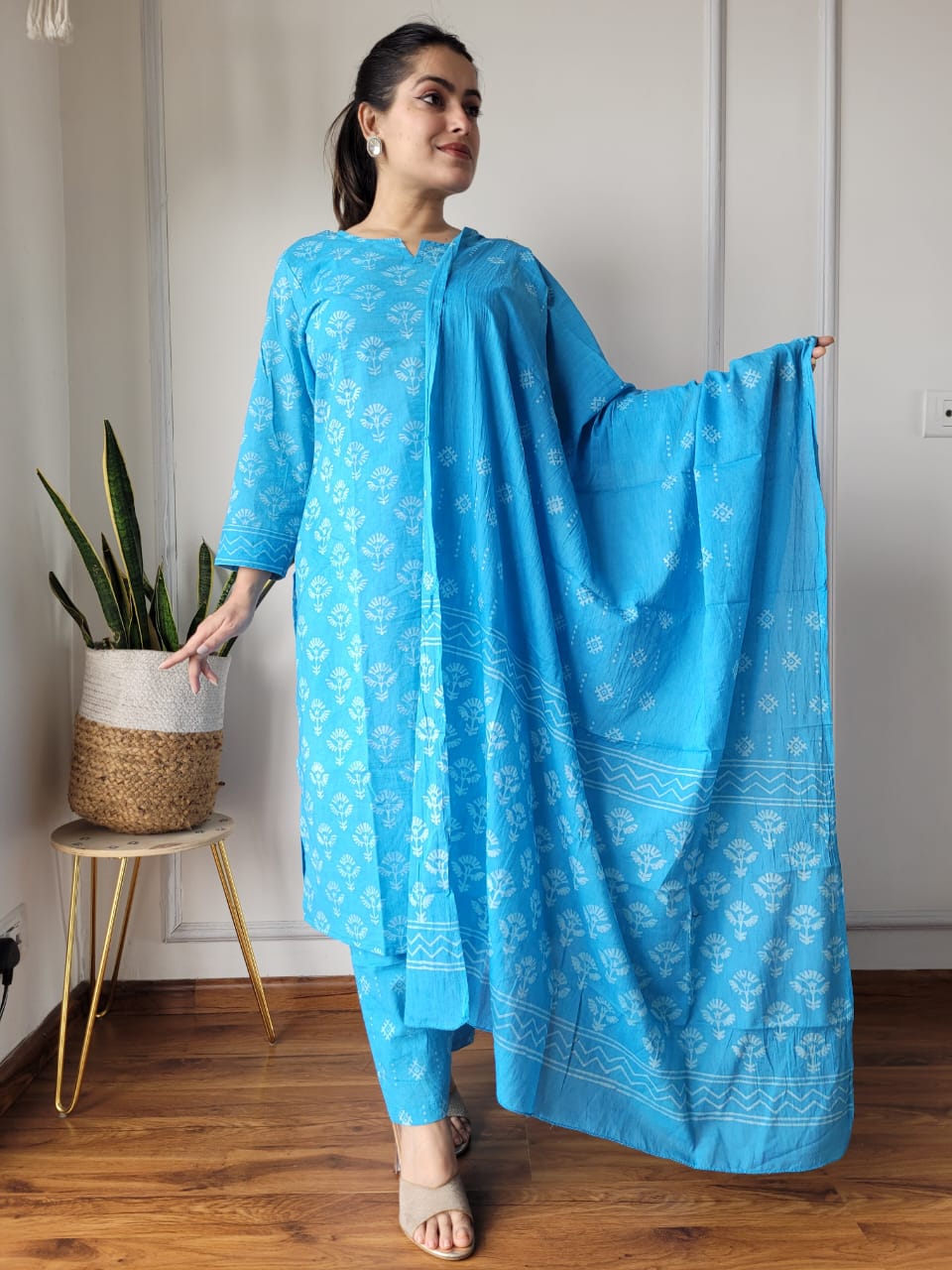 Hand Block Cotton Suits With Cotton Dupatta