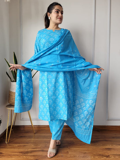 Hand Block Cotton Suits With Cotton Dupatta