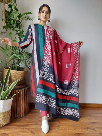 Hand Block Cotton Suits With Cotton Dupatta