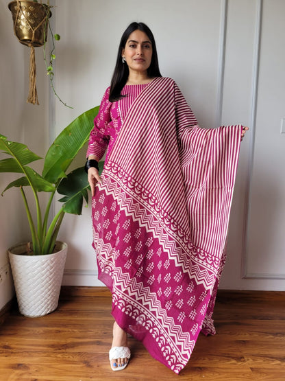 Hand Block Cotton Suits With Cotton Dupatta