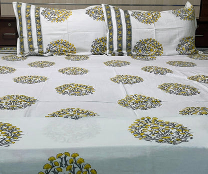 Beautiful Hand Block Printed Double Bedsheet with Two Pillow Covers