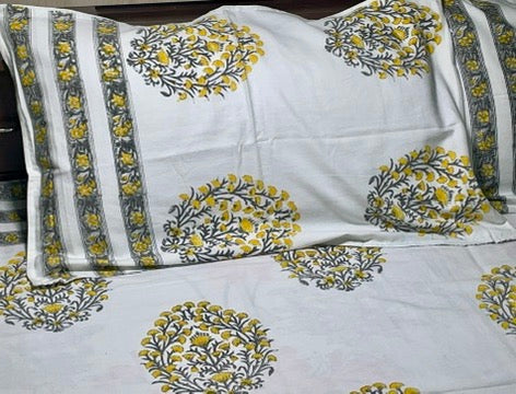 Beautiful Hand Block Printed Double Bedsheet with Two Pillow Covers