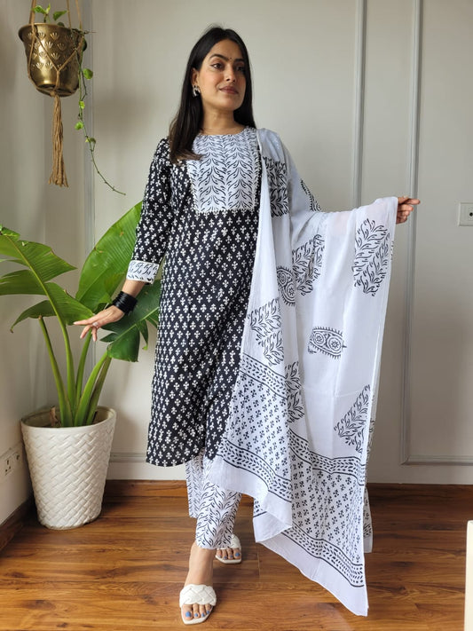 Hand Block Cotton Suits With Cotton Dupatta