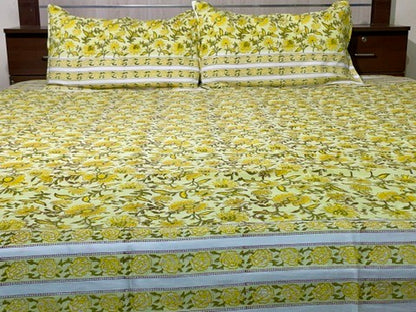 Beautiful Hand Block Printed Double Bedsheet with Two Pillow Covers