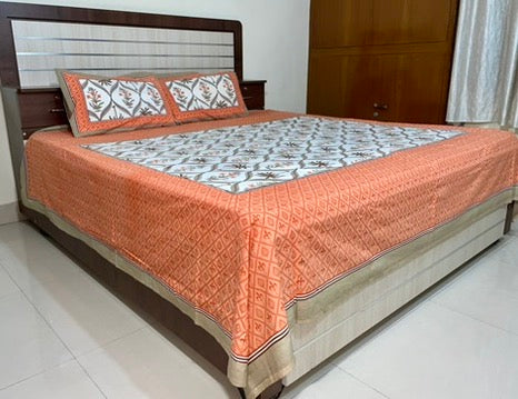 Beautiful Hand Block Printed Double Bedsheet with Two Pillow Covers