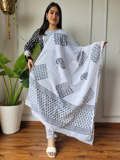 Hand Block Cotton Suits With Cotton Dupatta