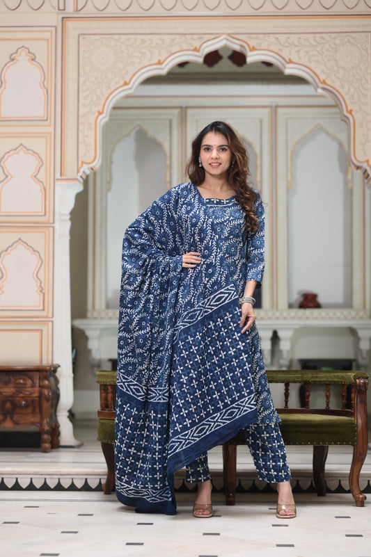 Handblock Cotton Suit with Cotton Dupatta