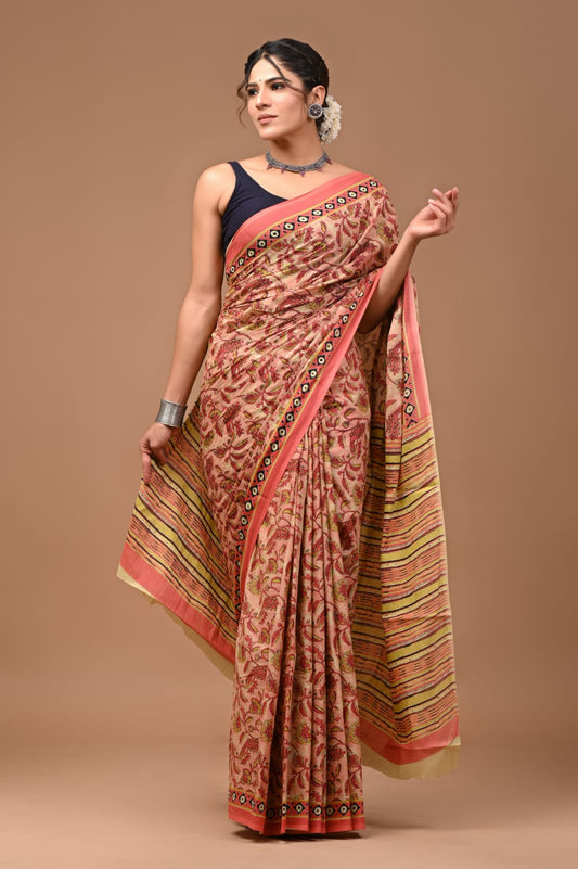 Mulmul Vanaspati Ajrakh Printed Saree