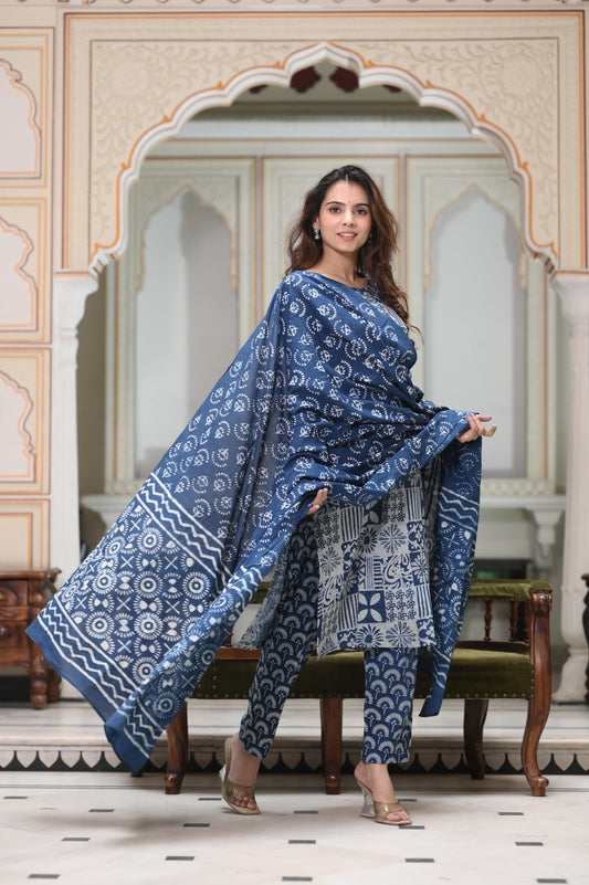 Handblock Cotton Suit with Cotton Dupatta