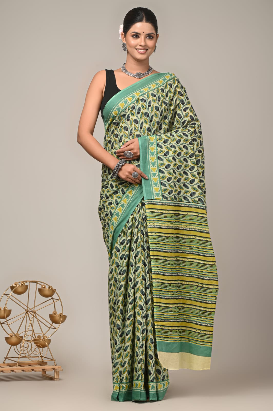 Mulmul Vanaspati Ajrakh Printed Saree