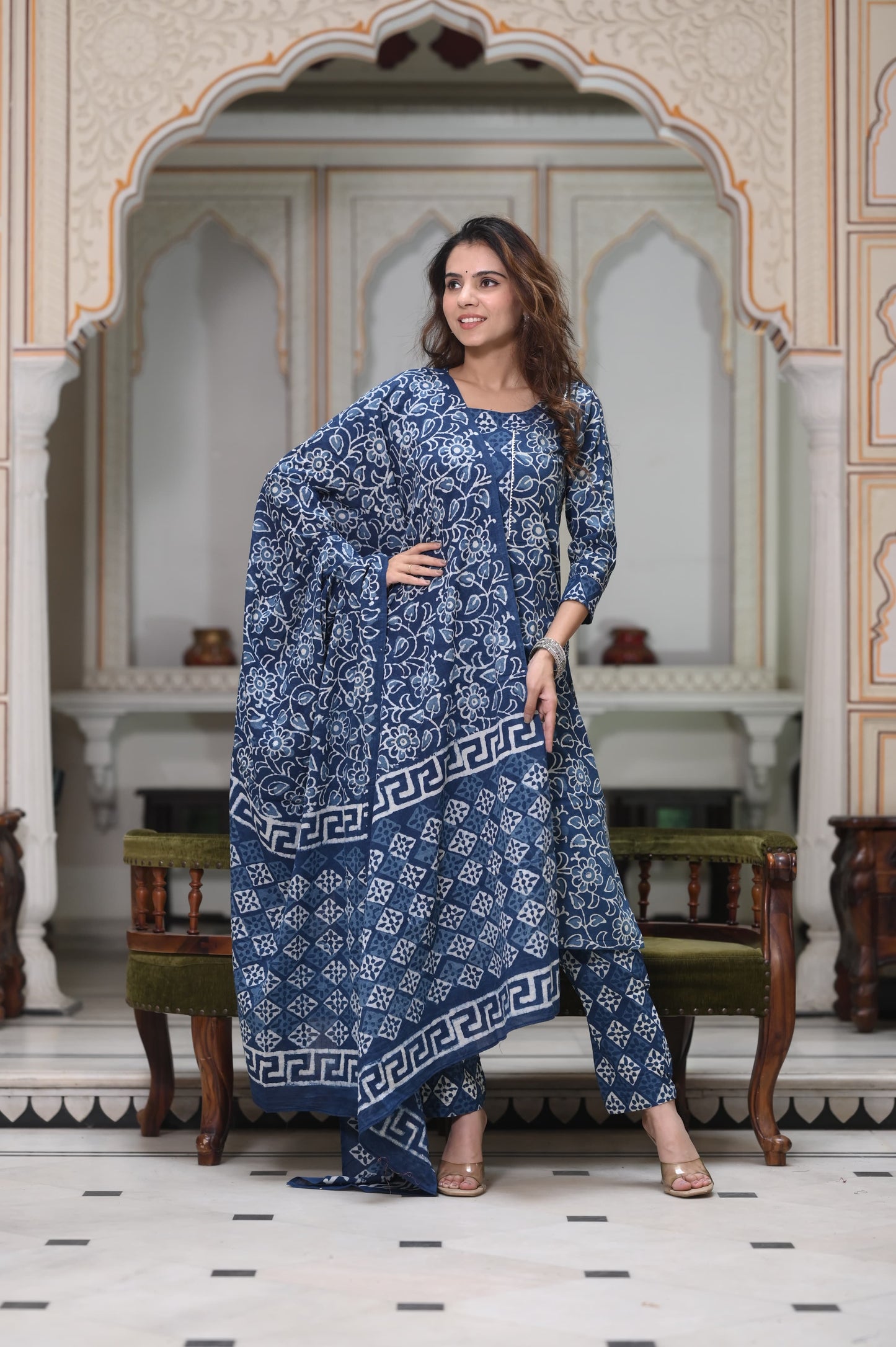 Handblock Cotton Suit with Cotton Dupatta