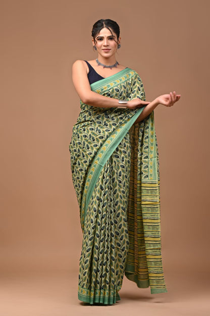 Mulmul Vanaspati Ajrakh Printed Saree