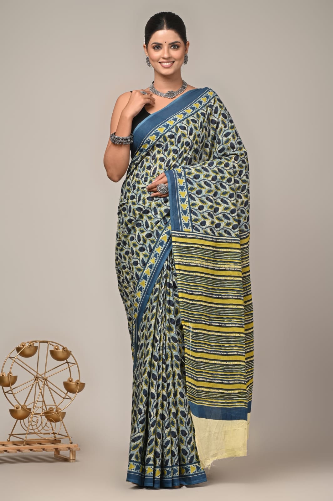 Mulmul Vanaspati Ajrakh Printed Saree