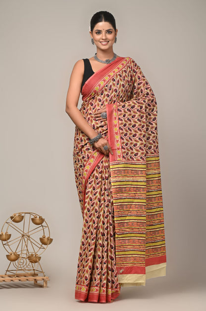 Mulmul Vanaspati Ajrakh Printed Saree