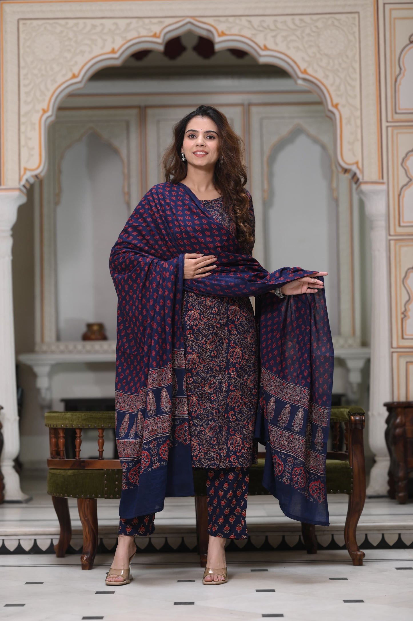 Handblock Cotton Suit with Cotton Dupatta