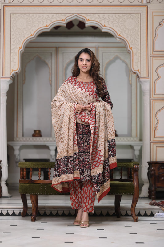 Handblock Cotton Suit with Cotton Dupatta