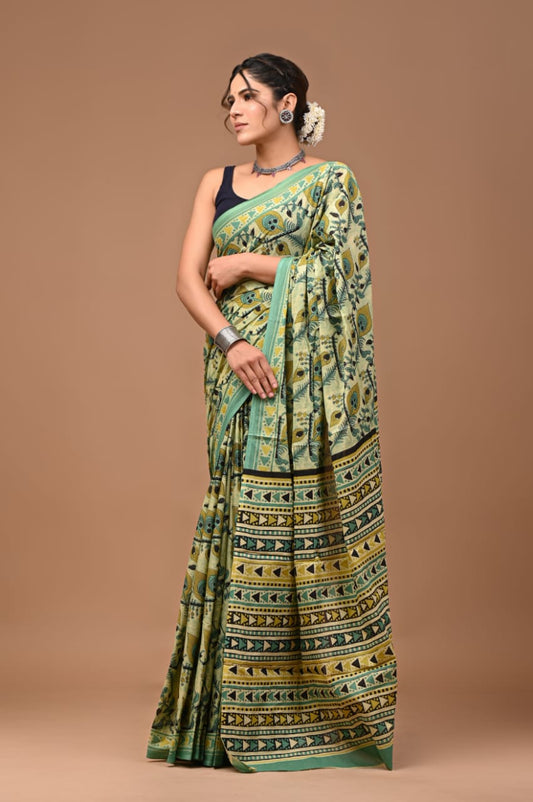 Mulmul Vanaspati Ajrakh Printed Saree