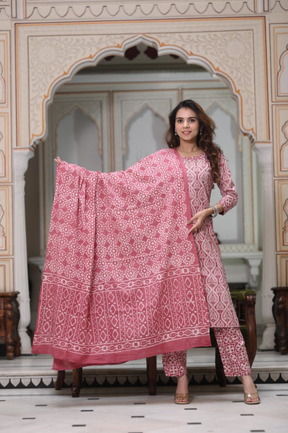 Handblock Cotton Suit with Cotton Dupatta