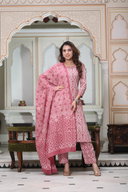 Handblock Cotton Suit with Cotton Dupatta