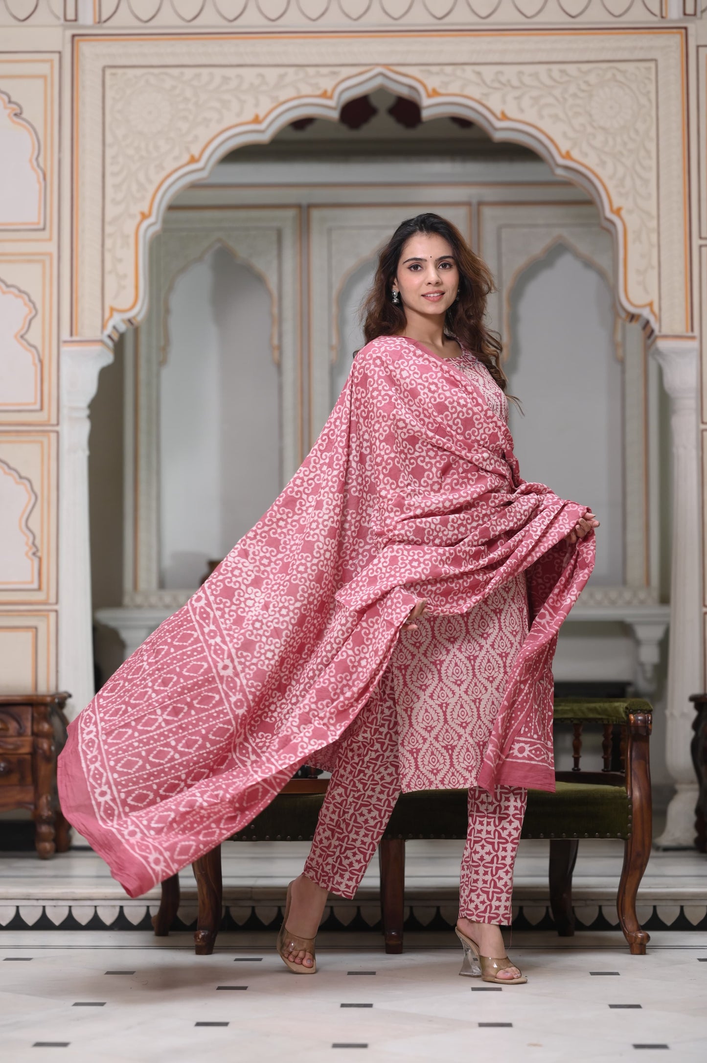 Handblock Cotton Suit with Cotton Dupatta