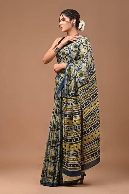 Mulmul Vanaspati Ajrakh Printed Saree