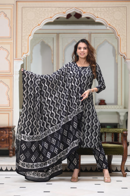 Handblock Cotton Suit with Cotton Dupatta