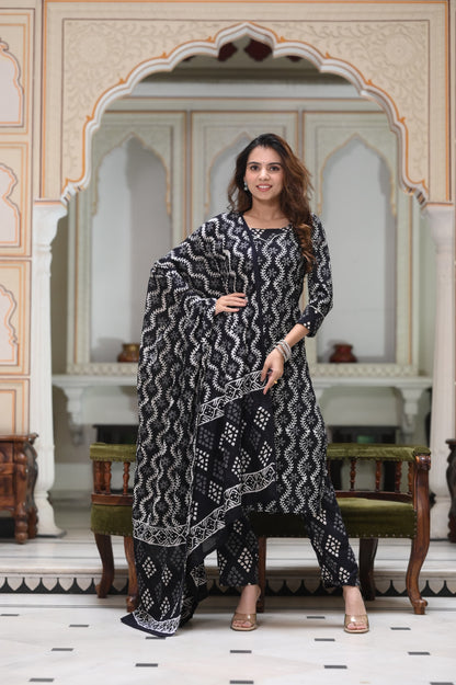 Handblock Cotton Suit with Cotton Dupatta