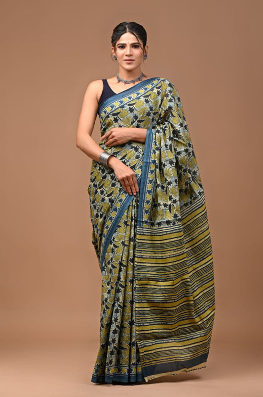 Mulmul Vanaspati Ajrakh Printed Saree