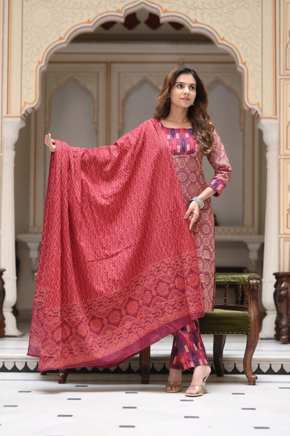 Handblock Cotton Suit with Cotton Dupatta