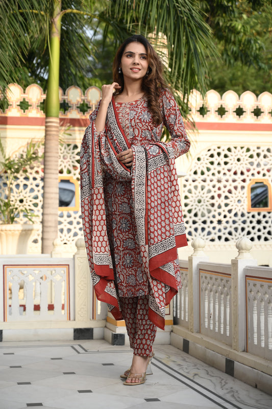 Handblock Cotton Suit with Cotton Dupatta