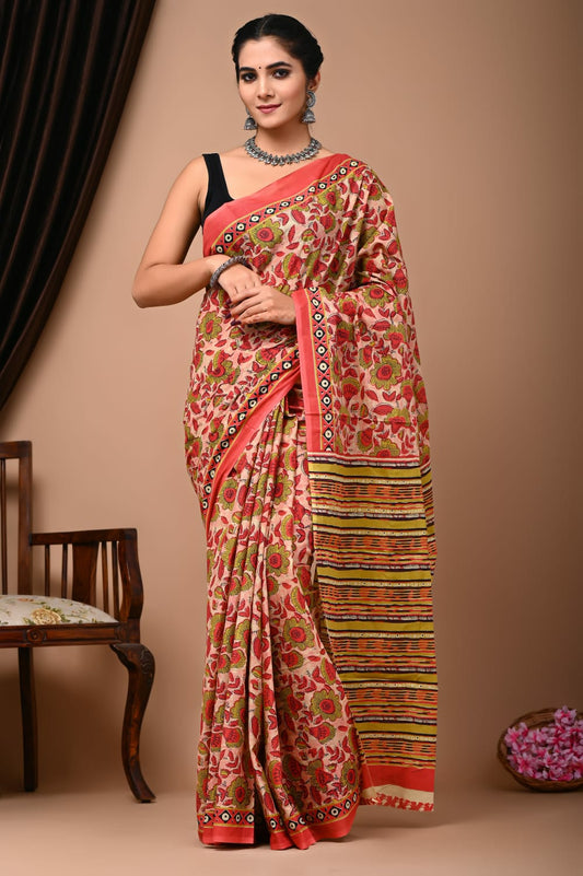 Mulmul Vanaspati Ajrakh Printed Saree