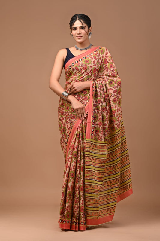 Mulmul Vanaspati Ajrakh Printed Saree