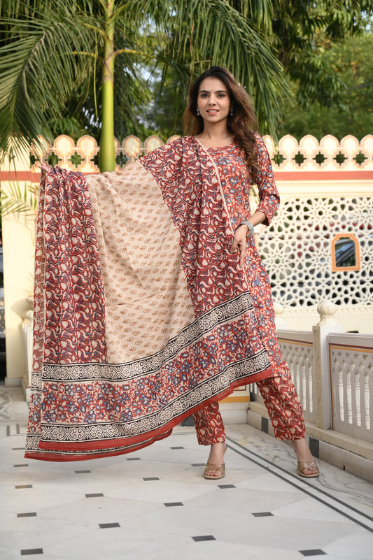 Handblock Cotton Suit with Cotton Dupatta