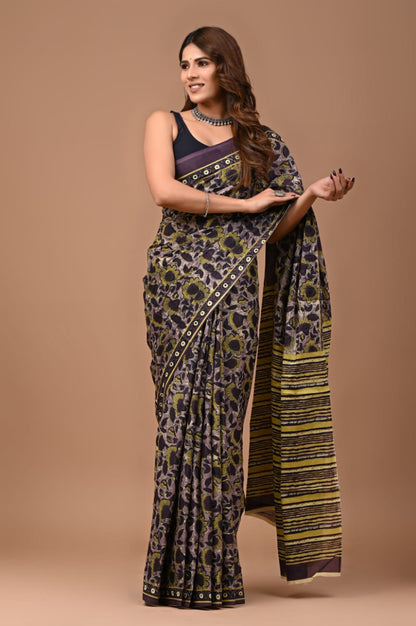 Mulmul Vanaspati Ajrakh Printed Saree