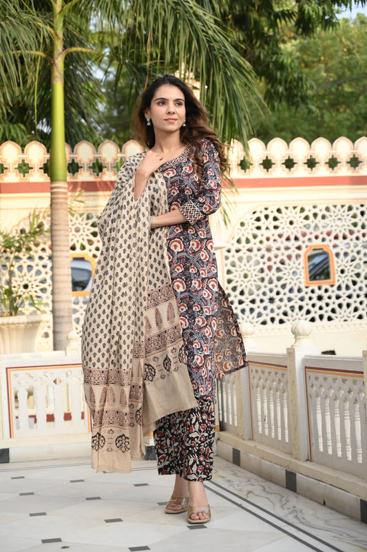 Handblock Cotton Suit with Cotton Dupatta