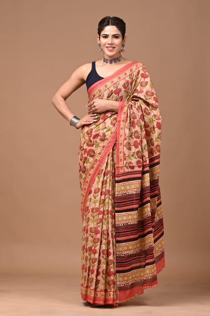 Mulmul Vanaspati Ajrakh Printed Saree