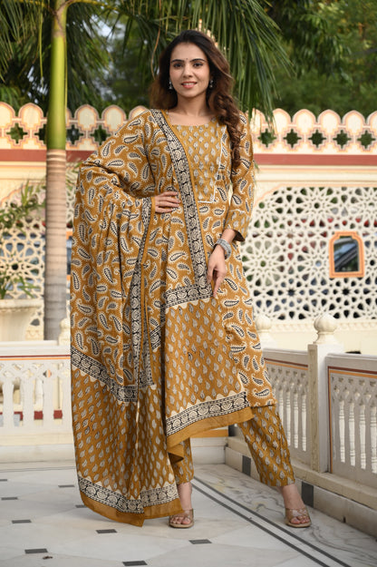 Handblock Cotton Suit with Cotton Dupatta