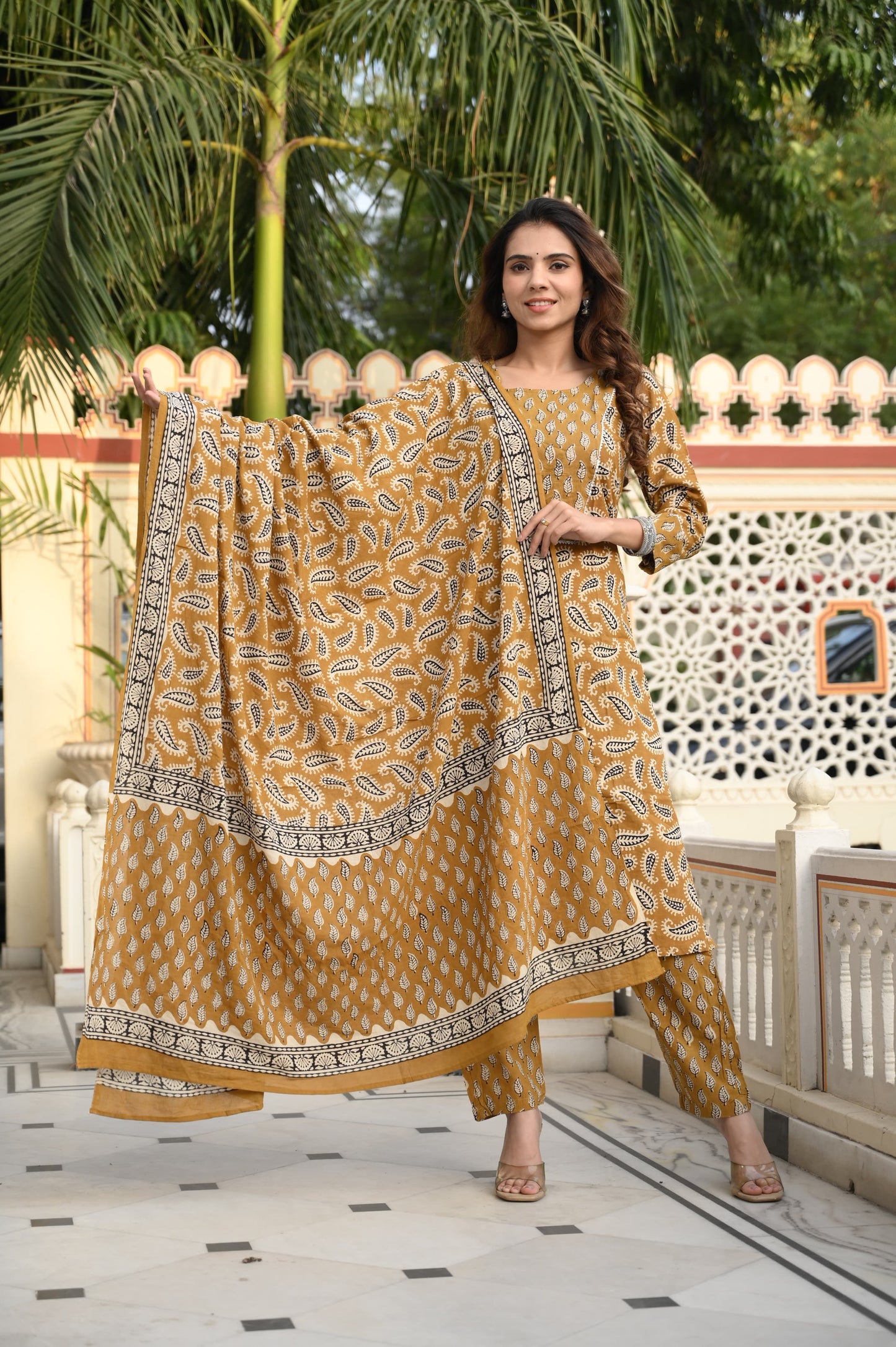 Handblock Cotton Suit with Cotton Dupatta