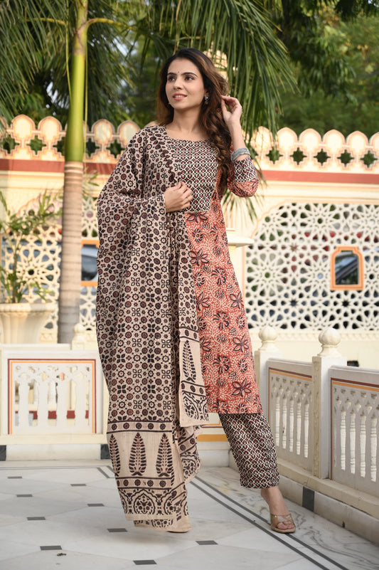 Handblock Cotton Suit with Cotton Dupatta