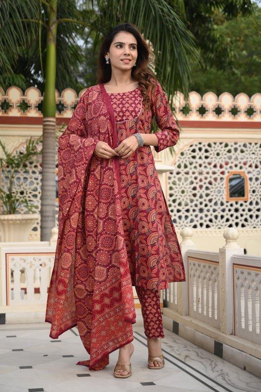 Handblock Cotton Suit with Cotton Dupatta