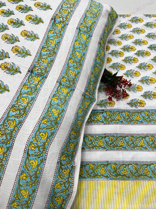 Beautiful Hand Block Printed Double Bedsheet with Two Pillow Covers