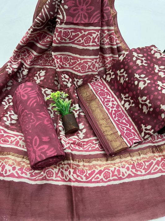 Exclusive Maheshwari Silk Suit Set With Cotton Pajama And Pure Maheshwari Silk Dupatta